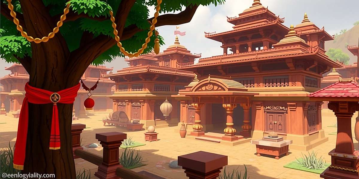 Nutmeg Ninjas Showdown Open World Open world exploration in Nutmeg Ninjas Showdown featuring Indian temple architecture